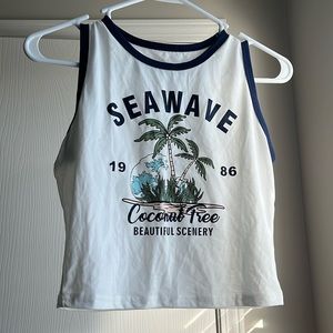 white tank with navy detailing super cute for summer tops